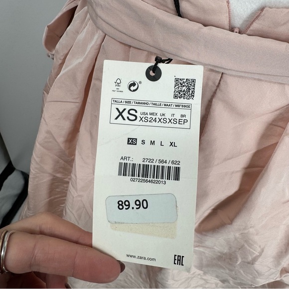 NWT ZARA VOLUMINOUS MIDI DRESS WITH BOW BELT PINK Size XS - Picture 10 of 14